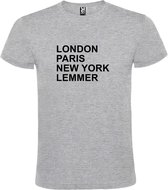 Grijs t-shirt met " London, Paris , New York, Lemmer " print Zwart size L