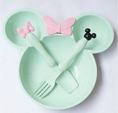 Peuter Baby Dinerbord-Servies voor Kinderen-Eetset voor kinderen-Kinderserviesset-3 delig-Duurzaam-Eco Friendly-Tarwe-Minnie-Groen