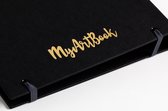 Startset MyArt®Book Kunstenaarsmap ringband A5 kleur zwart met 3 setjes schetspapier - 120 en 210 grams zwart schetspapier en 120 grams fluting grey - incl. penetui