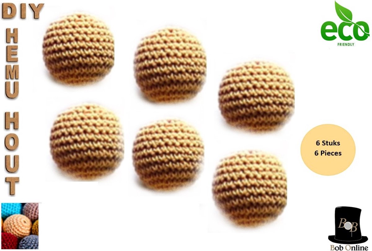 Bob Online ™ – 6 Stuks – Licht Bruin - 30mm Groot Ronde Gehaakte Houten Kralen met ca. 7mm Gaatje –  Houten Gehaakte Kralen - Rijgkralen - Kralen Rijgen - DIY Houten Gehaakte Kralen – 30mm Light Brown Hemu Wood Crochet Beads – Crochet Beads