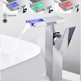 MoreLife Badkamer kraan | Wastafel Kraan | Fonteinkraan | Kraan met LED verlichting | Zilver | Chrome | Lang