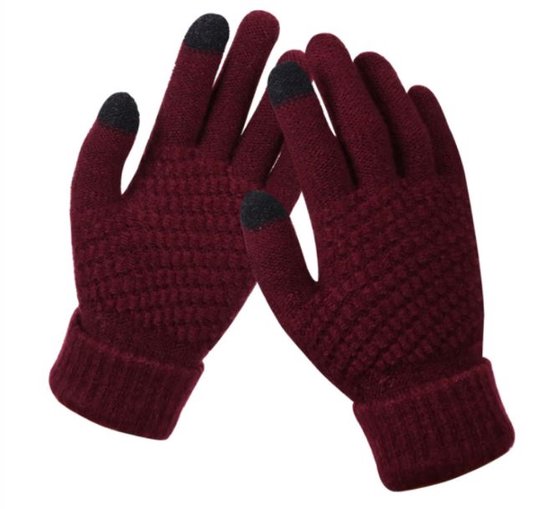 Gants tricotés - écran tactile - taille unique - favoris de l'hiver chaud - Bordeaux