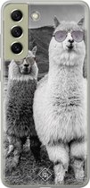 Samsung S21 FE hoesje siliconen - Lama cool hipster | Samsung Galaxy S21 FE case | grijs | TPU backcover transparant