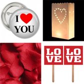 14-delig Valentijns pakket met candlebags, fotoprops, button en rozenblaadjes - valentijn - aanzoek - liefde - love