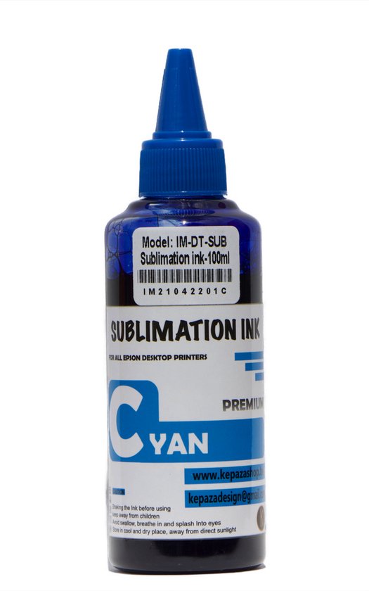 Fles sublimatie-inkt, 100ml, model IM-DT-SUB, kleur Cyan.