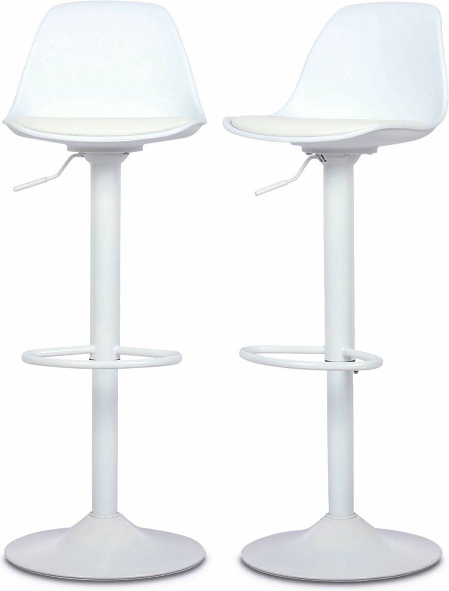 sweeek Set van 2 verstelbare barkrukken 61,5/83,5cm metaal en kunstleer - noah Wit