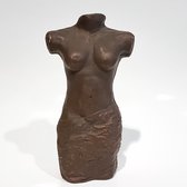 Rob Kunen / Skulptuur / Beeld / Torso / Buste van een vrouw - bruin / goud - 16 x 10 x 31 cm hoog.