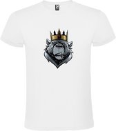 Wit t-shirt met grote print 'Bulldog met kroon' size M