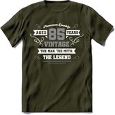 85 Jaar Legend T-Shirt | Zilver - Wit | Grappig Verjaardag en Feest Cadeau | Dames - Heren - Unisex | Kleding Kado | - Leger Groen - L