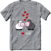 I Love You - Valentijn T-Shirt | Grappig Valentijnsdag Cadeautje voor Hem en Haar | Dames - Heren - Unisex | Kleding Cadeau | - Donker Grijs - Gemaleerd - L