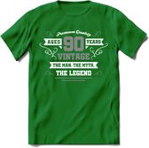 90 Jaar Legend T-Shirt | Zilver - Wit | Grappig Verjaardag en Feest Cadeau | Dames - Heren - Unisex | Kleding Kado | - Donker Groen - S
