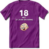 18 met 32 jaar ervaring T-Shirt | Grappig Abraham 50 Jaar Verjaardag Kleding Cadeau | Dames – Heren - Paars - S