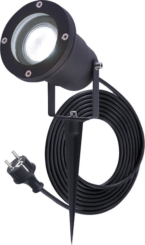 HOFTRONIC™ Sydney Prikspot - GU10 - Plug & Play - Daglicht wit 6000K - 5 Watt - Voor buiten - Priklamp - Zwart - Grondspies - 1.5 meter netsnoer - Tuin spots, sp