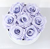 Flowerbox Longlife rozen | Doos wit | Roses Lavender | 7 rozen | cadeau vrouw | cudoo flowers | cudoo.nl