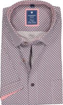 Redmond regular fit overhemd - korte mouw - poplin dessin - blauw en rood met wit - Strijkvriendelijk - Boordmaat: 45/46