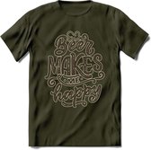 Beer Makes Me Happy T-Shirt | Bier Kleding | Feest | Drank | Grappig Verjaardag Cadeau | - Leger Groen - M