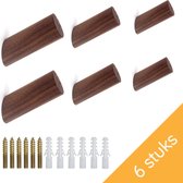 Homium houten wandhaken - 8 cm - 6 stuks - Walnoothout | Kapstokhaak - Kapstok haakjes - Ophanghaak - Jashaak - Wandhaak - Wandkapstok - Handdoekhaak - Haken