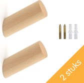 Homium houten wandhaken - 8 cm - 2 stuks - Beukenhout | Kapstokhaak - Kapstok haakjes - Ophanghaak - Jashaak - Wandhaak - Wandkapstok - Handdoekhaak - Haken