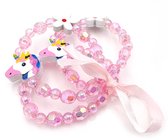 Set van 3 kralenarmbanden voor kinderen roze met unicorn