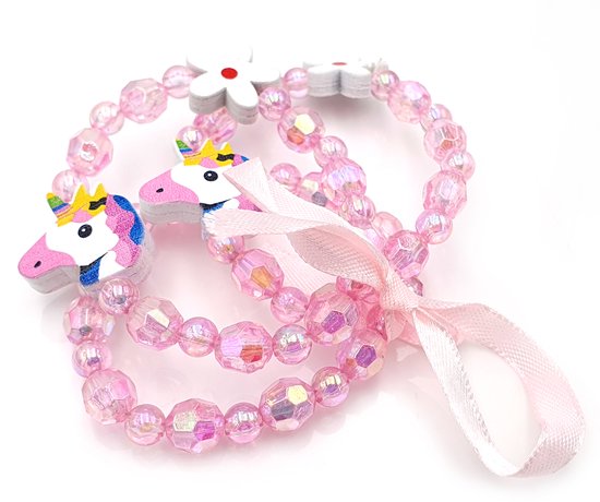 Set de 3 bracelets en perles pour enfants rose avec licorne