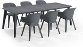 Allibert Lima Tuintafel met 6 Akola Tuinstoelen - 240x98x74cm - Grafiet