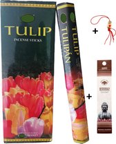 Doos met 120 stokjes - Wierook - Wierookstokjes - Incense sticks - Tulpen - Tulip + 5 mini wierookstokjes + Gelukspoppetje