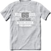 65 Jaar Legend T-Shirt | Zilver - Wit | Grappig Verjaardag en Feest Cadeau | Dames - Heren - Unisex | Kleding Kado | - Licht Grijs - Gemaleerd - M