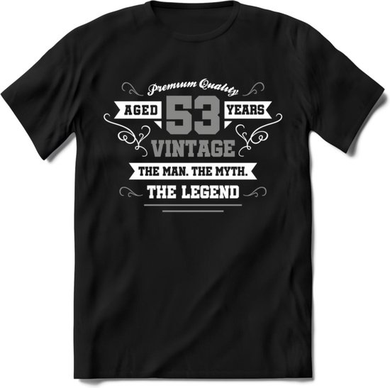 53 Jaar Legend T-Shirt | Zilver - Wit | Grappig Verjaardag en Feest Cadeau | Dames - Heren - Unisex | Kleding Kado | - Zwart - M