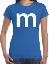 Letter M verkleed/ carnaval t-shirt blauw voor dames - M en M carnavalskleding / feest shirt kleding / kostuum XS
