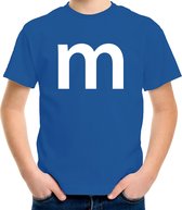 Letter M verkleed/ carnaval t-shirt blauw voor kinderen - M en M carnavalskleding / feest shirt kleding / kostuum 110/116