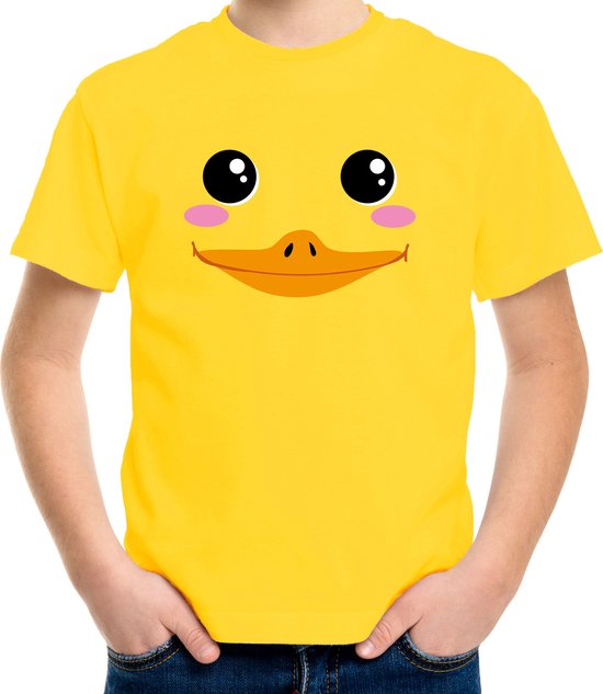 Eend / badeendje gezicht verkleed t-shirt geel voor kinderen - fun shirt / kleding / kostuum 158/164