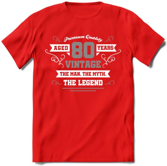 80 Jaar Legend T-Shirt | Zilver - Wit | Grappig Verjaardag en Feest Cadeau | Dames - Heren - Unisex | Kleding Kado | - Rood - XL