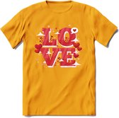 Love - Valentijn T-Shirt | Grappig Valentijnsdag Cadeautje voor Hem en Haar | Dames - Heren - Unisex | Kleding Cadeau | - Geel - M