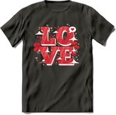 Love - Valentijn T-Shirt | Grappig Valentijnsdag Cadeautje voor Hem en Haar | Dames - Heren - Unisex | Kleding Cadeau | - Donker Grijs - S
