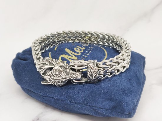 Mei's | Viking Wolf Fenrir armband | armband heren / viking sieraad / mannen heren | Stainless Steel / Roestvrij Staal / 316L Chirurgisch Staal | polsmaat 19 cm zilver