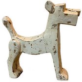 Beeld  - houten hond Terrier - wit hout  - decoratief - robuust - handgemaakt  -  H30cm