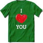 I Love You - Valentijn T-Shirt | Grappig Valentijnsdag Cadeautje voor Hem en Haar | Dames - Heren - Unisex | Kleding Cadeau | - Donker Groen - L