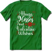 Hugs Kisses and Valentine Wishes - Valentijn T-Shirt | Grappig Valentijnsdag Cadeautje voor Hem en Haar | Dames - Heren - Unisex | Kleding Cadeau | - Donker Groen - S