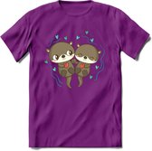 Love Otters - Valentijn T-Shirt | Grappig Valentijnsdag Cadeautje voor Hem en Haar | Dames - Heren - Unisex | Kleding Cadeau | - Paars - M