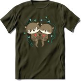 Love Otters - Valentijn T-Shirt | Grappig Valentijnsdag Cadeautje voor Hem en Haar | Dames - Heren - Unisex | Kleding Cadeau | - Leger Groen - L