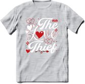 The Love Thief - Valentijn T-Shirt | Grappig Valentijnsdag Cadeautje voor Hem en Haar | Dames - Heren - Unisex | Kleding Cadeau | - Licht Grijs - Gemaleerd - L