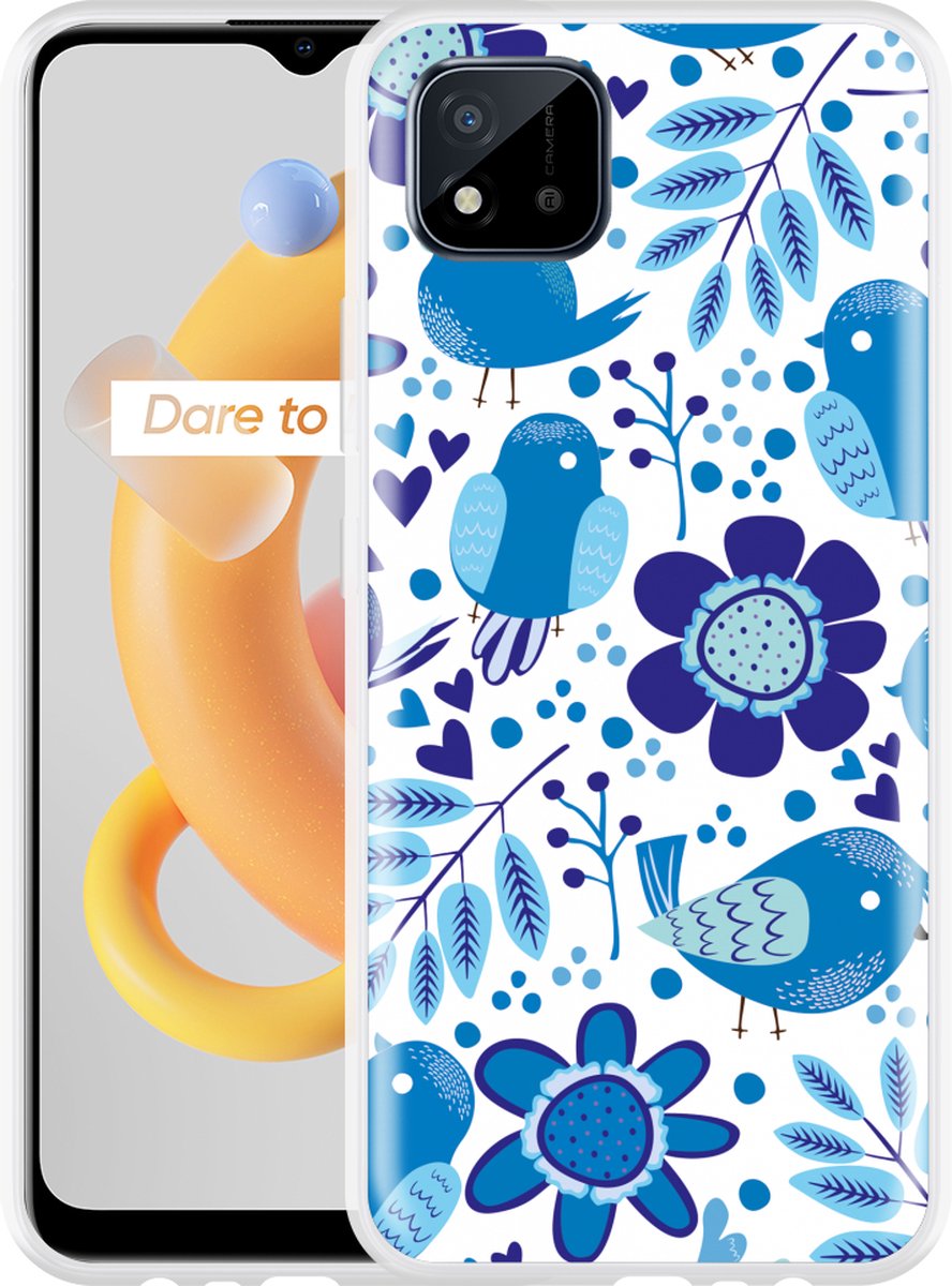 Realme C11 2021 Hoesje Blue Bird and Flowers - Designed by Cazy