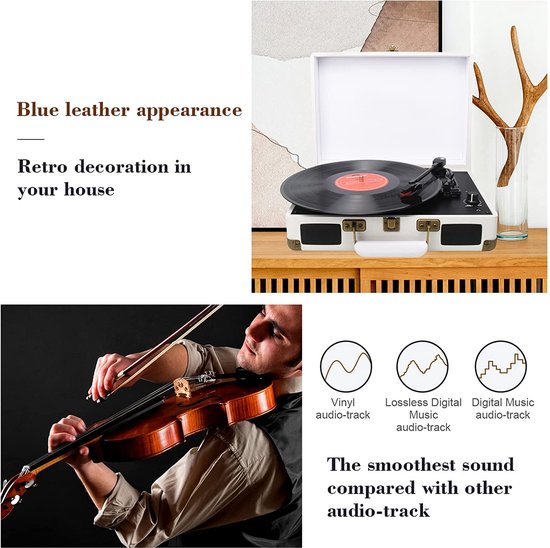 DIGITNOW! Belt-Drive 3-speed draagbare stereo platenspeler met ingebouwde luidsprekers, ondersteunt RCA-uitgang / 3,5 mm Aux-In / hoofdtelefoonaansluiting / MP3, mobiele telefoons muziekweergave — afbeelding 4