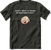 Weet jij waar de mosterd staat T-Shirt | Grappig Abraham 50 Jaar Verjaardag Kleding Cadeau | Dames – Heren - Donker Grijs - XXL