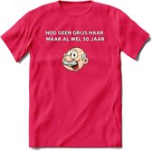 Nog geen grijs haar maar wel 50 jaar T-Shirt | Grappig Abraham 50 Jaar Verjaardag Kleding Cadeau | Dames – Heren - Roze - XL