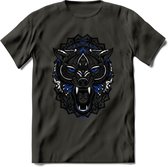 Wolf - Dieren Mandala T-Shirt | Donkerblauw | Grappig Verjaardag Zentangle Dierenkop Cadeau Shirt | Dames - Heren - Unisex | Wildlife Tshirt Kleding Kado | - Donker Grijs - XXL