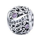 Geboortesteen maand Februari bedel | Paars zirkonia | bedels beads cadeau | Zilverana | geschikt voor Biagi , Pandora , Trollbeads armband | 925 zilver
