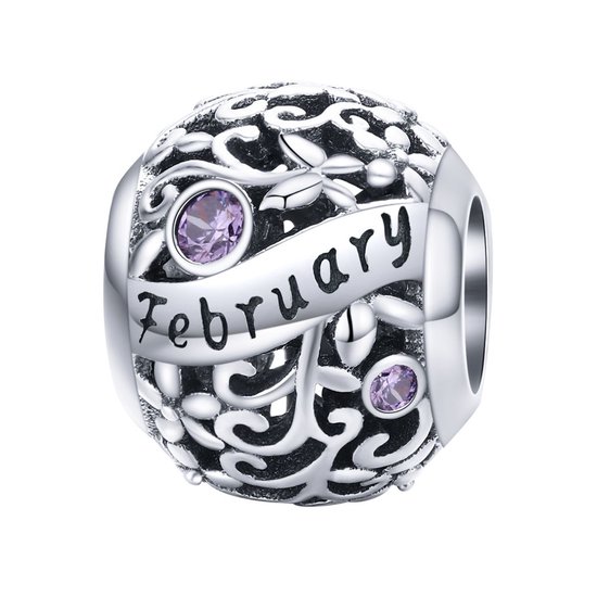 Geboortesteen maand Februari bedel | Paars zirkonia | bedels beads cadeau | Zilverana | geschikt voor alle bekende merken | 925 zilver | moederdag