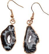 Edelstenen oorbellen Gold Ice Quartz - oorhanger - Rose goud - IJskwarts - zwart - grijs