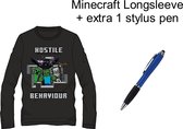 Minecraft T-shirt Longsleeve. Kleur Zwart. Maat 152 cm / 12 jaar + EXTRA 1 Stylus Pen.